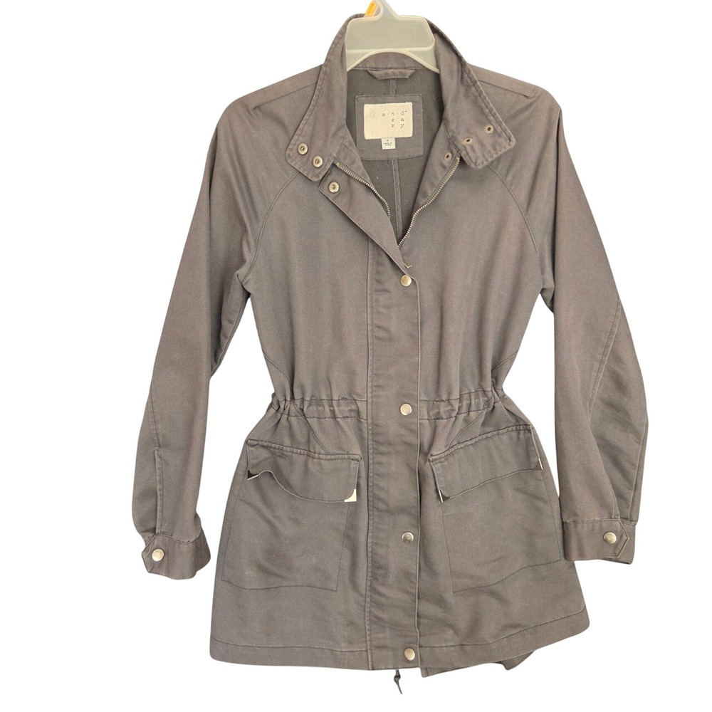 A New Day Womens Utility Anorak Jacket Gray Cinched Waist Small